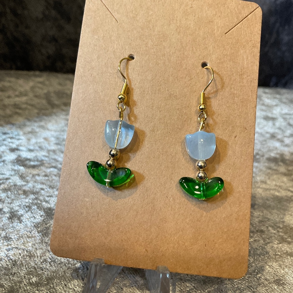 Blue Tulip Glass Pierced Earrings